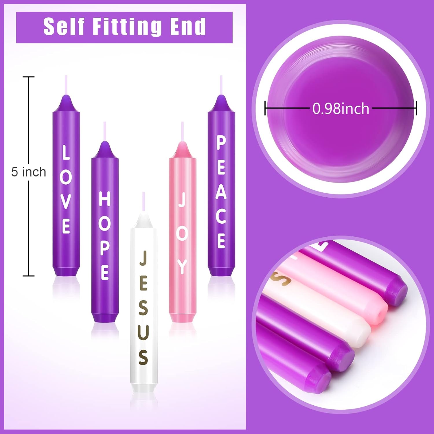 Nuanchu 5 Pieces Christmas Advent Candles with Words Hope Peace Joy Christmas Advent Seasonal Celebration Candles for Holiday Decoration(5 Inch)