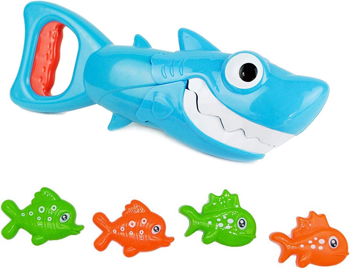 INvench Shark Grabber Baby Bath Toys - Blue Shark with Teeth Biting Action Include 4 Toy Fish Bath Toys for Boys Girls Toddlers (Blue)
