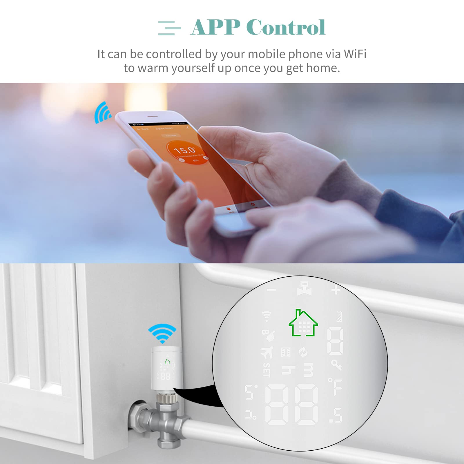 Kavolet inteligentny zawór termostatyczny, termostat, termostat WiFi, regulator temperatury chłodnicy, programowanie tygodniowe/zdalne sterowanie aplikacją, podświetlany ekran dotykowy