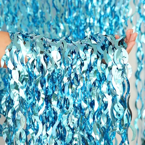 PIGETALE 2 Pack 3.2x6.5 Feet Wavy Blue Backdrop Curtain Tinsel