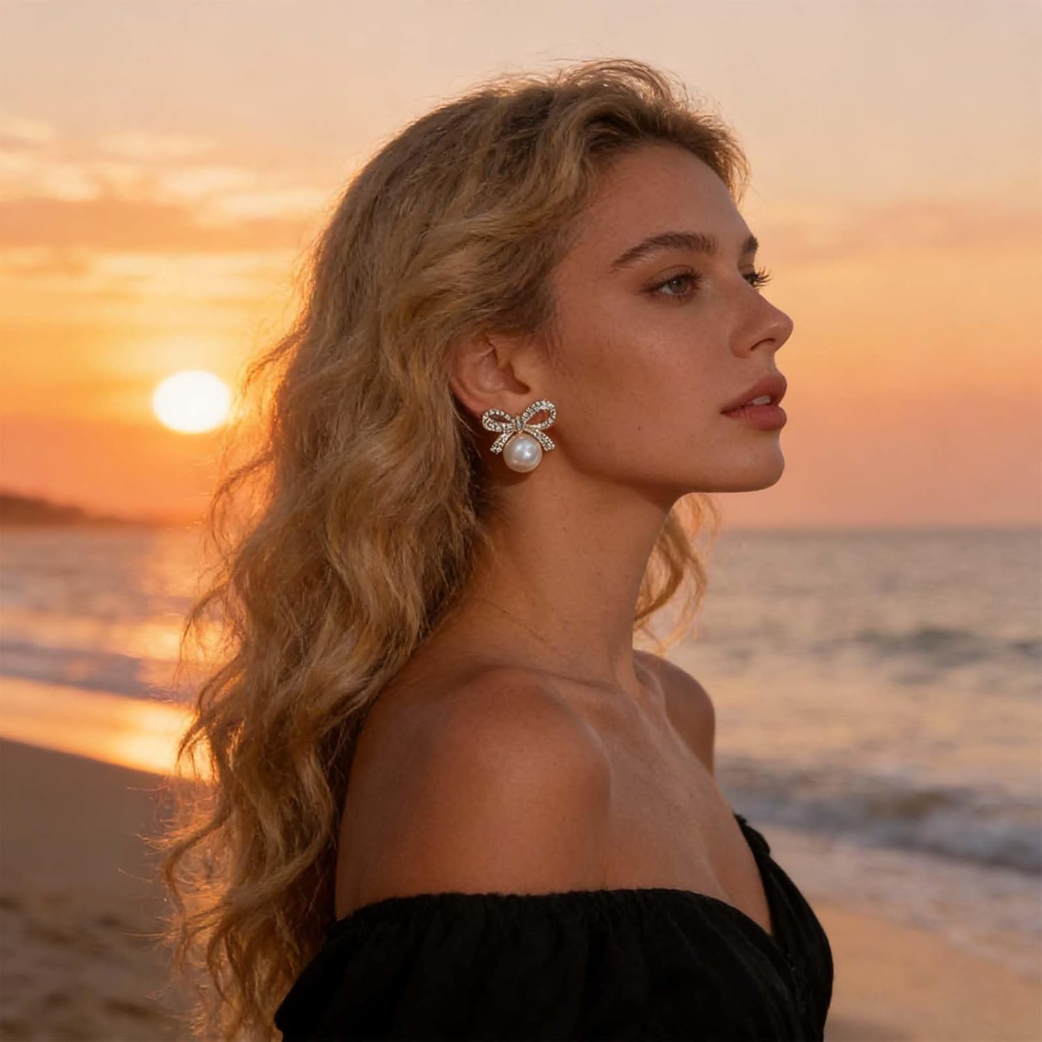 Vintage Bow Pearl Stud Earrings Gold Cz Bow Earrings Bowknot Pearl Earring Crystal Bowknot Stud Earring Jewelry for Women - Image 3