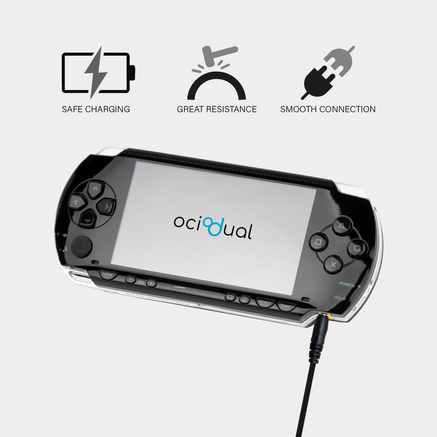 Charging Cable USB-DC, USB Power Cable Compatible with PSP 1000, PSP 2000, PSP 3000, Charging Cable Holder, Speakers, Universal Battery Charger, 5V, 2A, USB 2.0, Black, 1.2 m