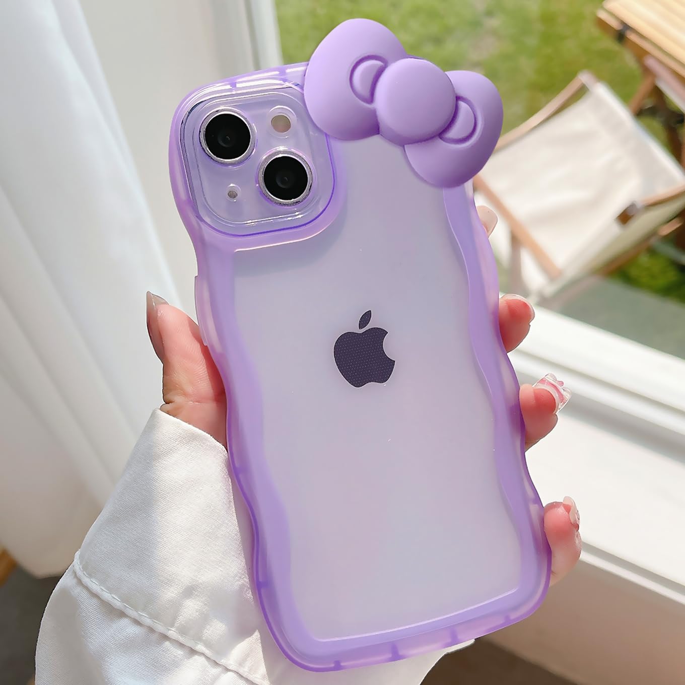 rafamau Bow Case for iPhone 6s/6, Curly Wave Frame Cute 3D Bowknot Design Clear Phone Case for Teen Girls Women Pretty Soft TPU Protective Cover 4.7-inch (Purple)