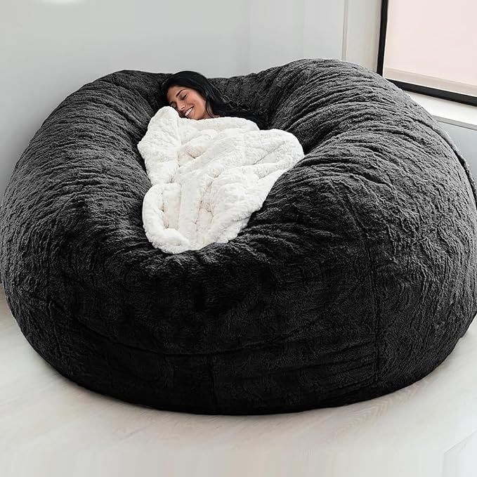 YONGYUN Large Circular Thickened Sponge Ball Sofa Cover, Soft Fluffy Comfortable Velvet Sofa Cover, for Living Room, Bedroom, and Office Decor(Black Sofa Cover, no Padding)