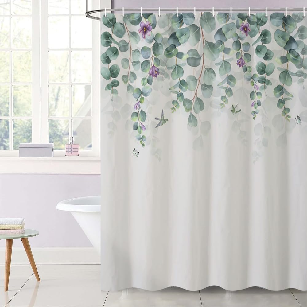 Uiiooazy Cortina de Ducha de Hoja Eucalipto, Cortinas de Ducha Verde Oro Abstracto Planta Cortinas de Baño Antimoho Impermeable Lavable Tejido de Poliéster Cortina Ducha con Ganchos 90x180cm — view 317