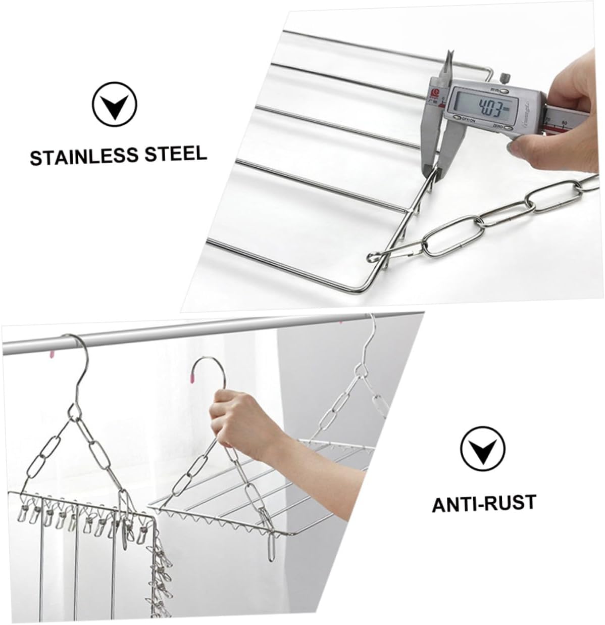 Multifunctional Stainless Steel Socks and Pants Drying Rack with 45 Clips, Balcony Clothes Hanger for Home Laundry Organization and Air Drying