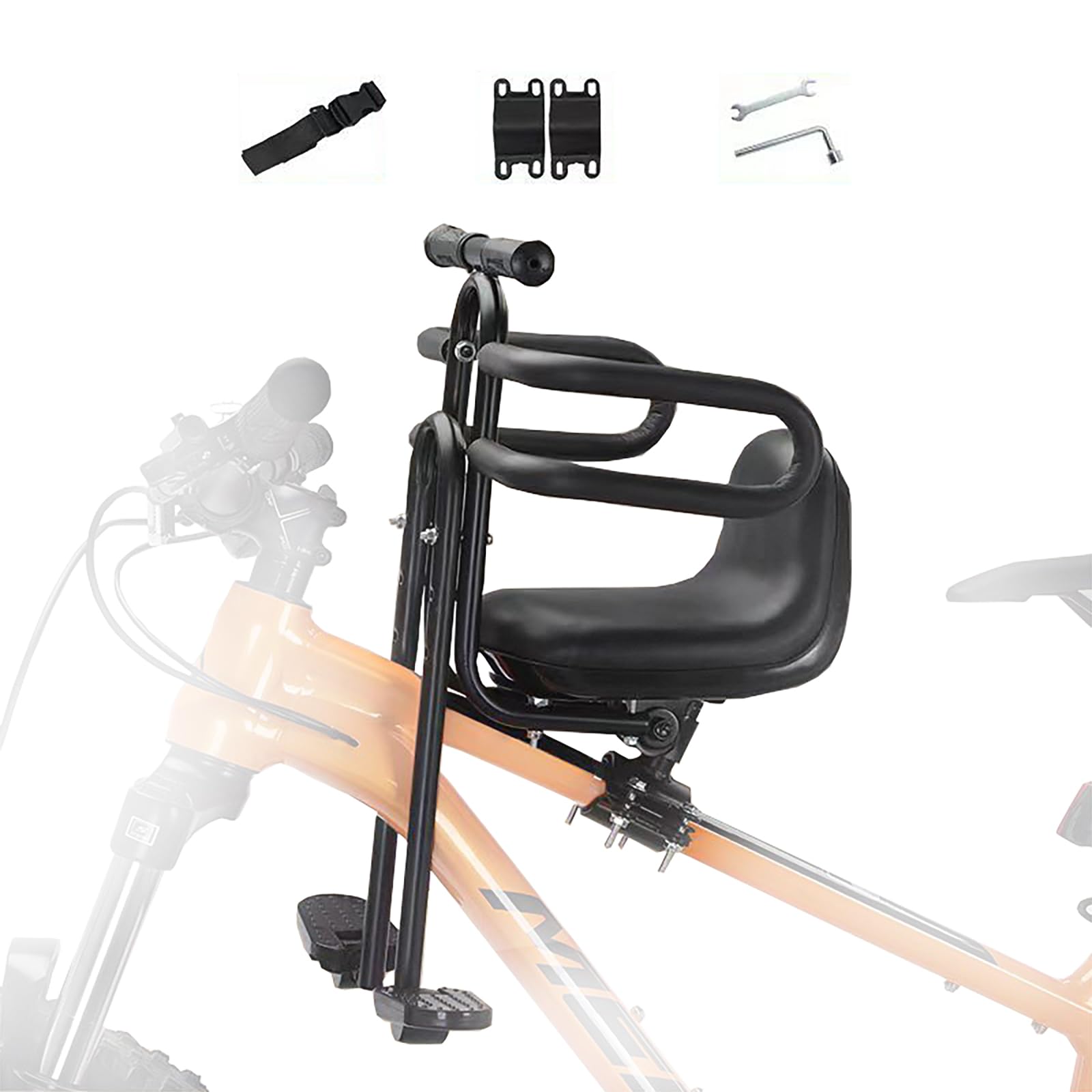 Siège Enfant Vélo Avant pour VTT, Siège Vélo Enfant Avant avec Accoudoirs & Repose-Pieds – Porte-bébé Vélo pour Adulte (2-6 Ans, 30kg) – Arceau de Sécurité & Sangles Réglables