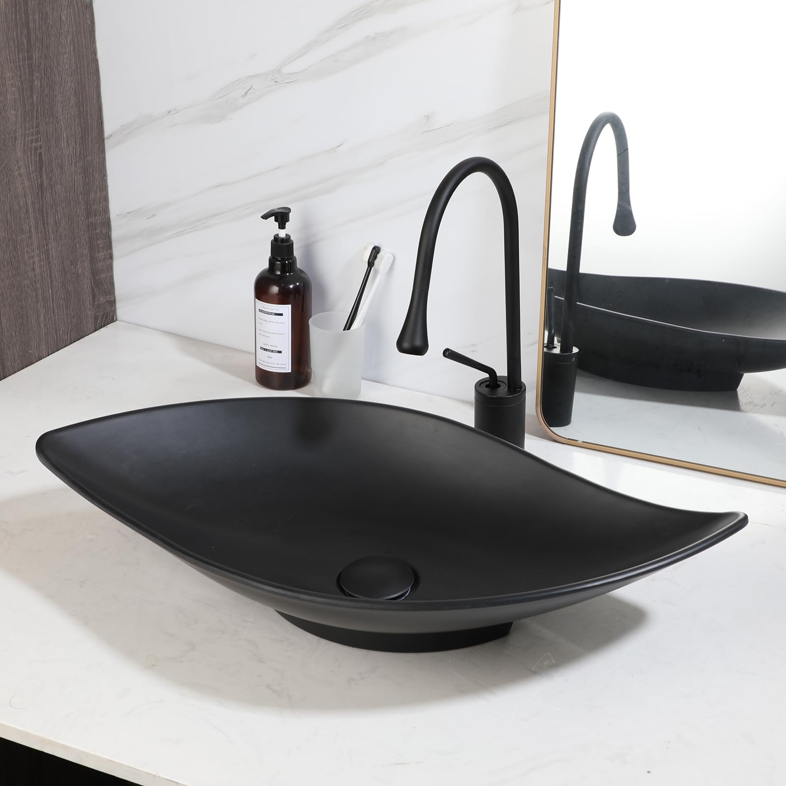 Photo 1 of Focitland Leaf Shape Vessel Sink Combo (Black)