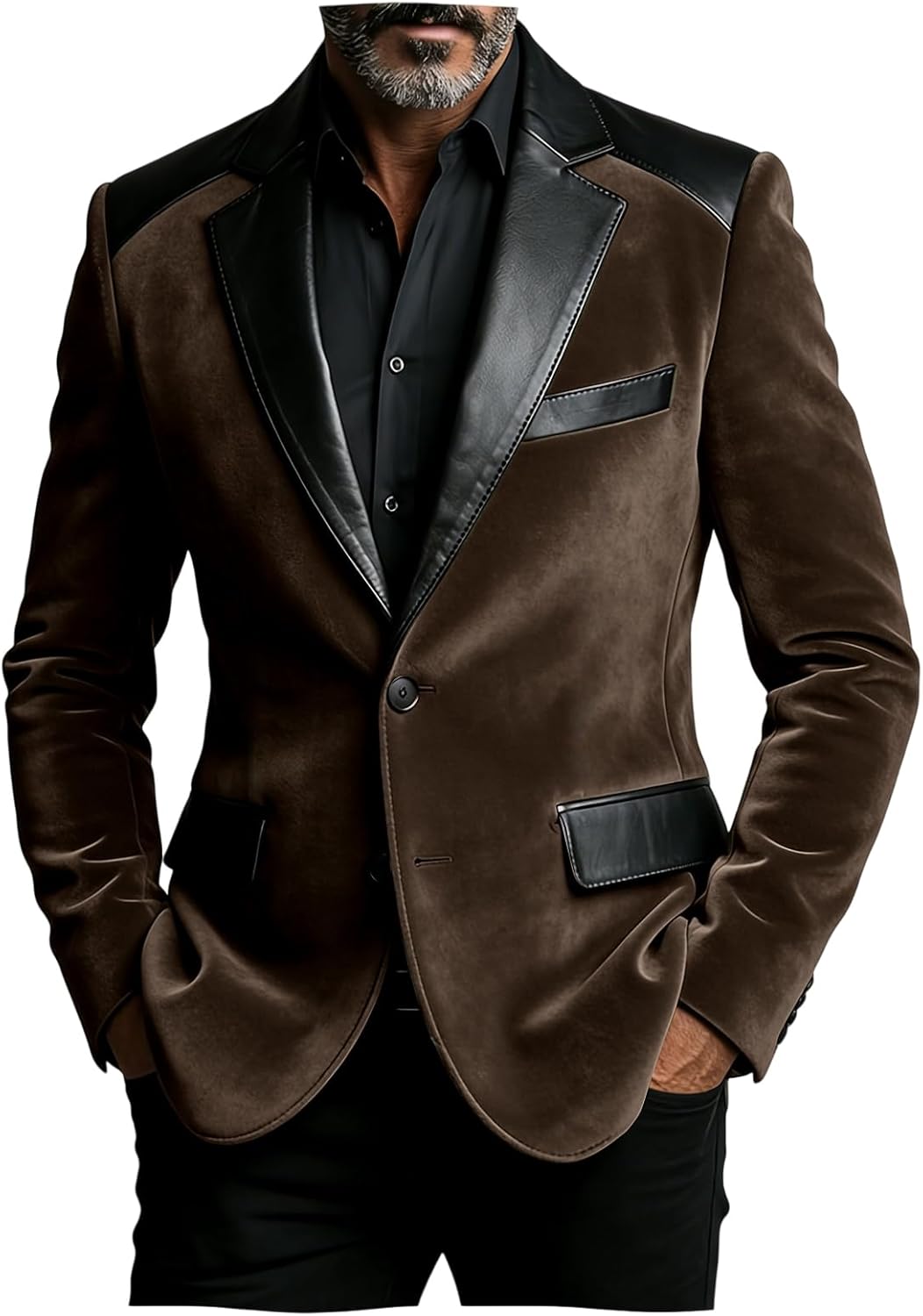 Men’s Suits Velvet Jackets Faux Leather Patches Mans Blazer Sport Coat for Business Casual Formal