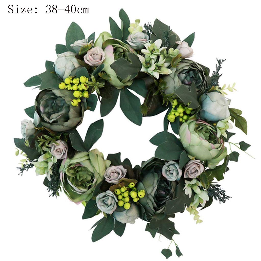 Couronne de Bienvenue Simulation Pivoine Couronne Portes suspendues décoration Murale Portes suspendues à la Main Garland Salle de Mariage Décoration Couronne d'eucalyptus Artificielle