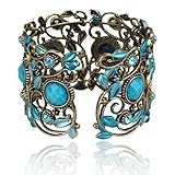 Vintage VTG Rainbow Blue Flower Resin CZ Rhinestone Drop Cuff Bracelet Bangle For Women girls