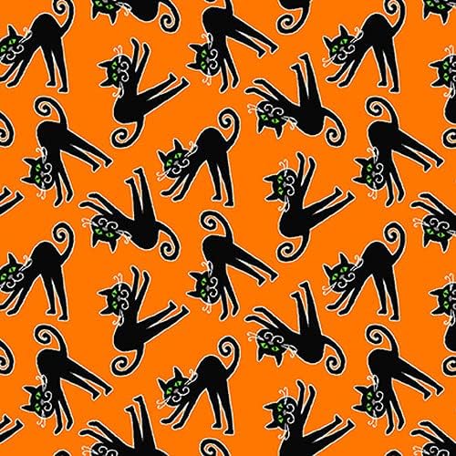 Here We Glow Halloween Tossed Cats in Orange Henry Glass Quilting Cotton Fabric Sold by Yard