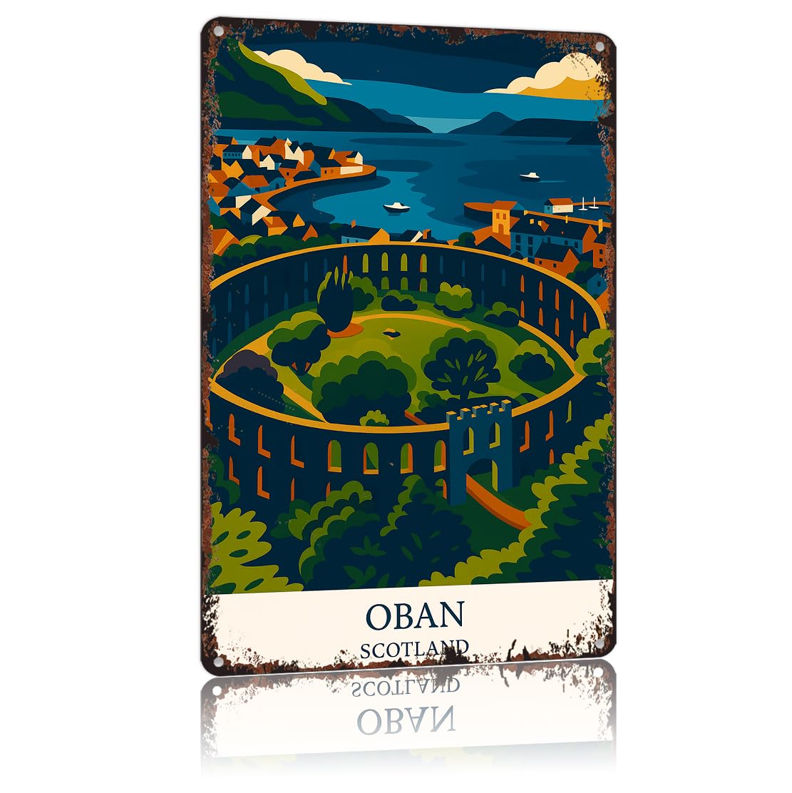 peiyeety Vintage Tin Sign Oban Scotland Poster Funny Metal Sign Aluminum 8x12inch For Bathroom Bedroom Living Room Wall Decor