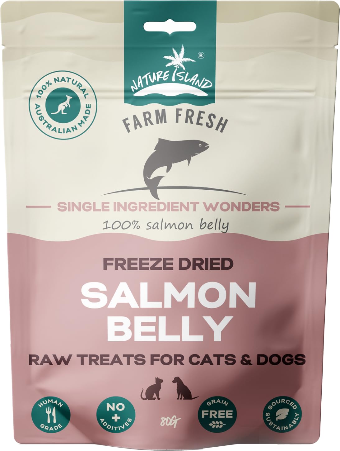 Nature Island Freeze Dried Salmon Belly Raw Treats for Cats and Dogs 80 g