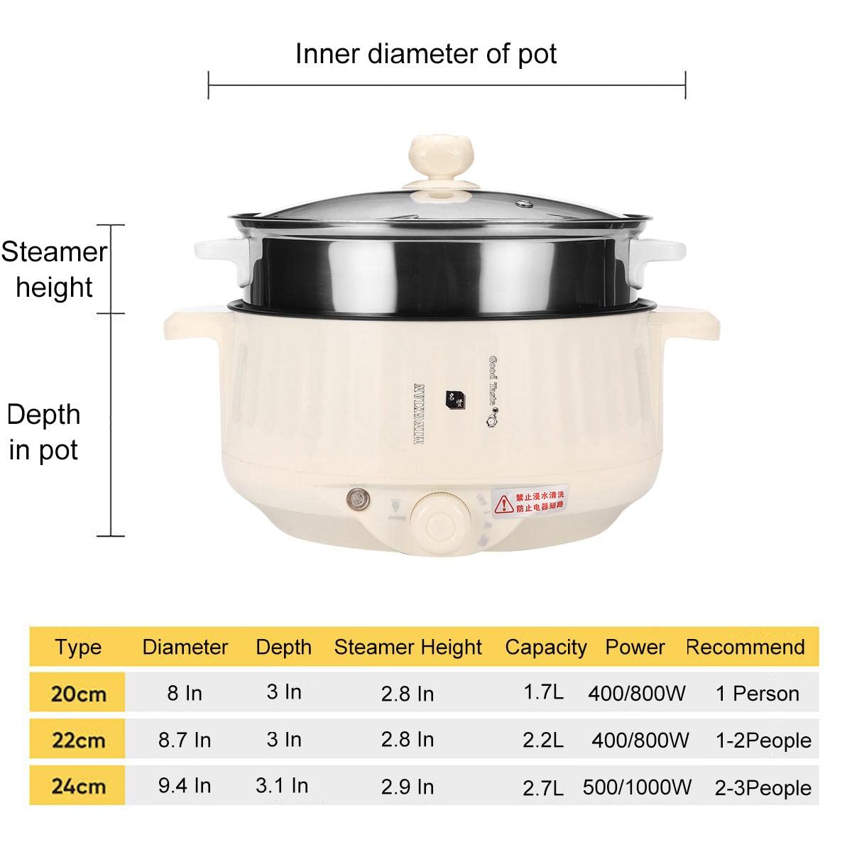 Wielofunkcyjna kuchenka elektryczna Non-stick Multicooker - 1,7 l - 2,7 l kuchenka elektryczna do szkoły podróżnej w domu 400 W-1000 W,2.2L