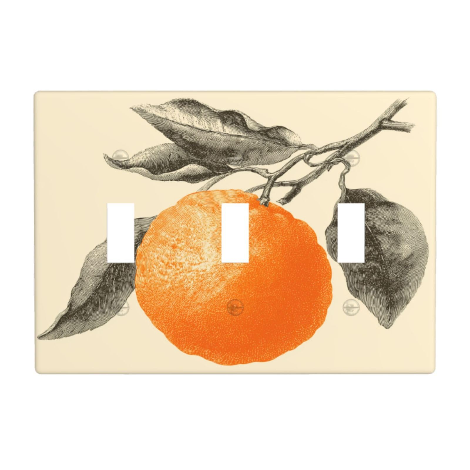 Tiny Tangerine Old Print Style Light Switch Covers 3 Gang Triple Toggle Wall Plate Switchplate Electrical Faceplate for Bathroom Kitchen Bedroom Decor