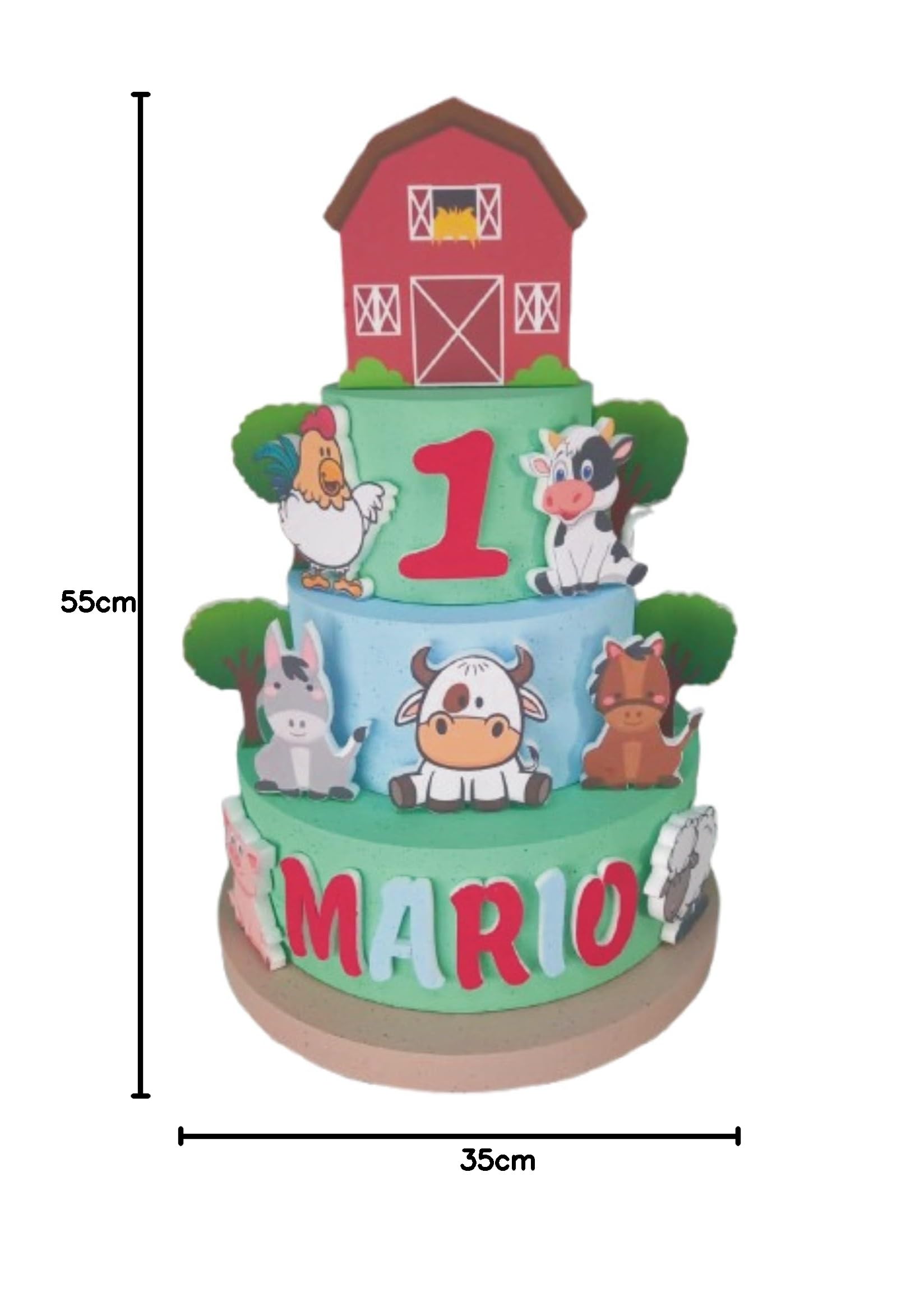 Torta Scenografica TEMA FATTORIA Personalizzata Con Nome e Numero, Compleanno Decorazione per Buffet, Diam Max 35 cm. h. 55 cm Articolo Artigianale in Polistirolo