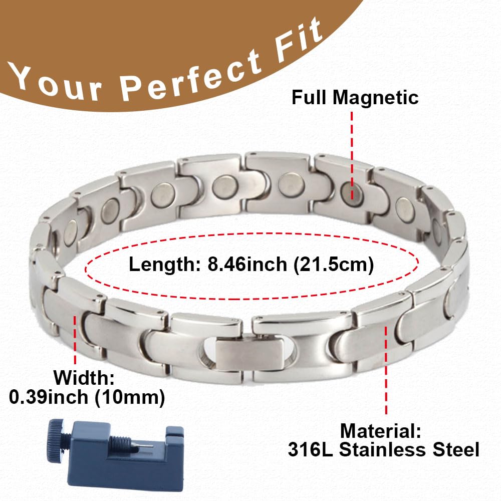 HAQI Magnetarmband für Herren Edelstahl Silber Herrenarmband Starker 3000 Gauss Magnet Magnetfeldtherapie Armband Magnetisches Armband für Herren
