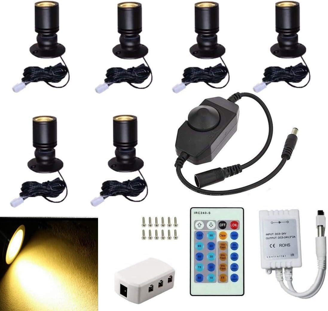 Jorunhe 1.5W LED Mini Surface Mounted Light Jewelry Cabinet Lamp Spotlight with Online PWM Dimmer(Pack-6,Warm White 3000k)