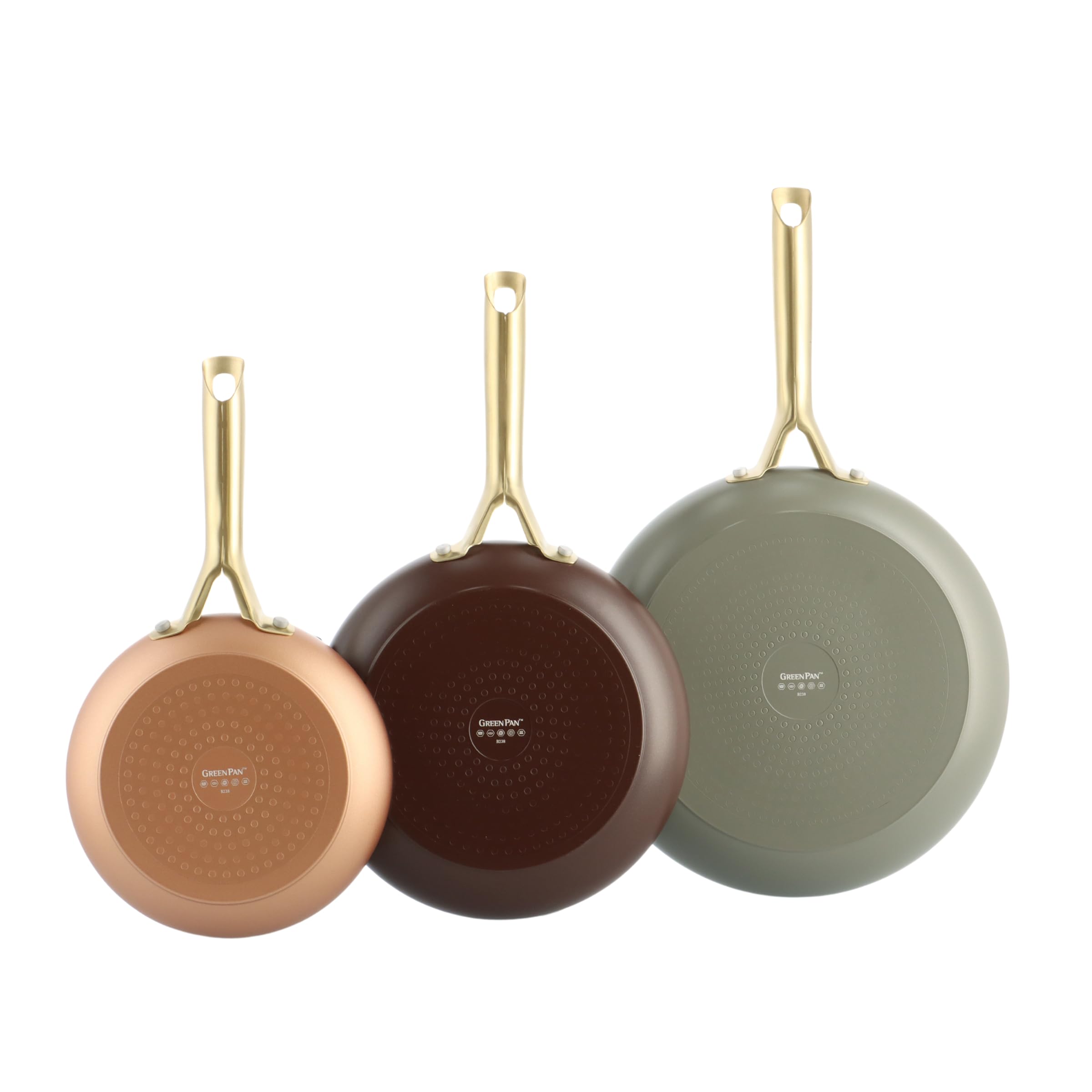 GreenPan Shades 3-Piece Ceramic Non-Stick Pans Set, Γ 20/24/28 cm, PFAS-Free, Induction Suitable, Gold Stainless Steel Handle, Dishwasher Safe, Oven-Safe, Terra