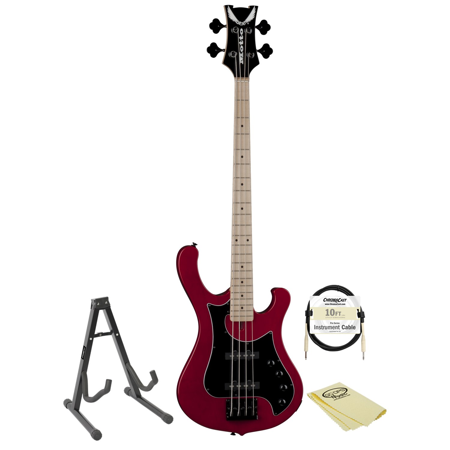 GoDpsMusic JB-MOTTO-TRD-KIT Dean Guitars Motto Electric Bass with Stand, Cable and Cloth