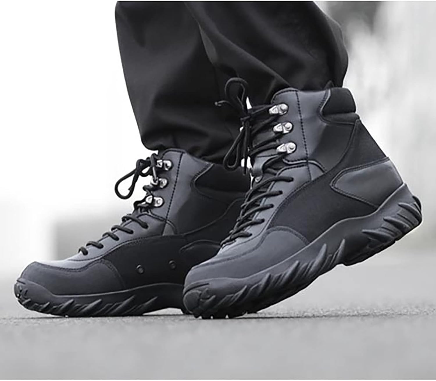 CLSQLXYJZC Outdoor Mid-top Desert Tactical Boots, Waterproof Non-slip Outdoor Rubber Sole Mountaineering Boots, Durable Lace-up Sports Breathable Trekking Boots
