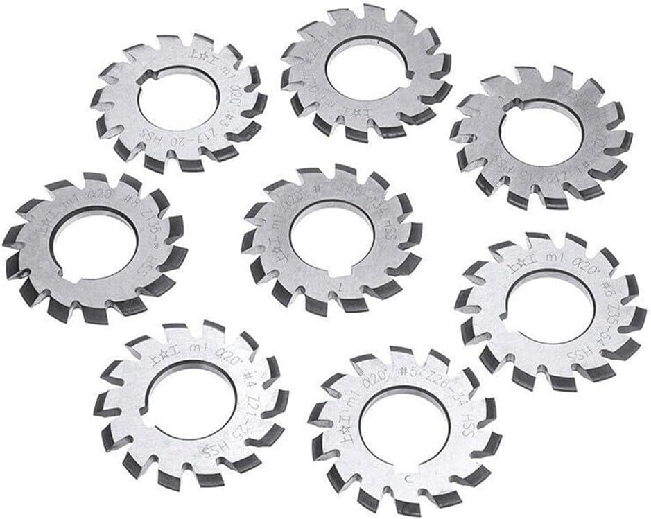 8pcs For HSS M1 Module 22mm Bore PA20° 20 Degree Involute Gear Cutter Set for CNC Machining, Metric Gear Milling Tools