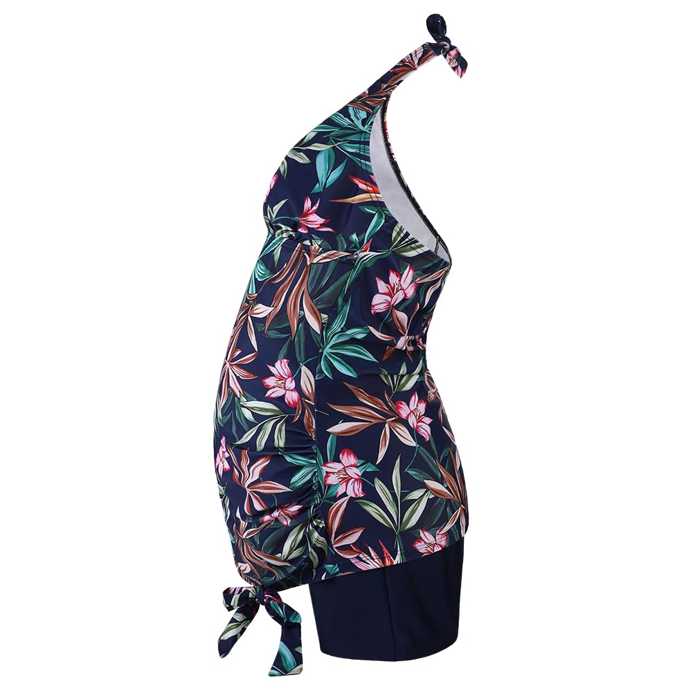 LONTG Umstandsbadeanzug Tankini Schwangerschaft Neckholder V Ausschnitt Zweiteiler Schwimmanzug