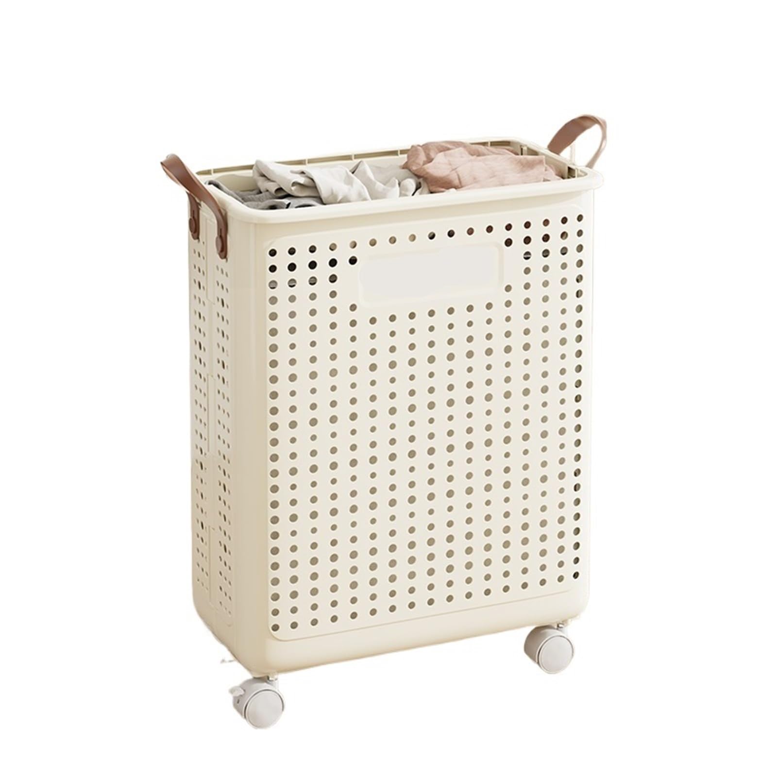 Laundry Basket On Wheels Foldable Laundry Basket Hamper With Casters For Washing Clothes(Milk L)