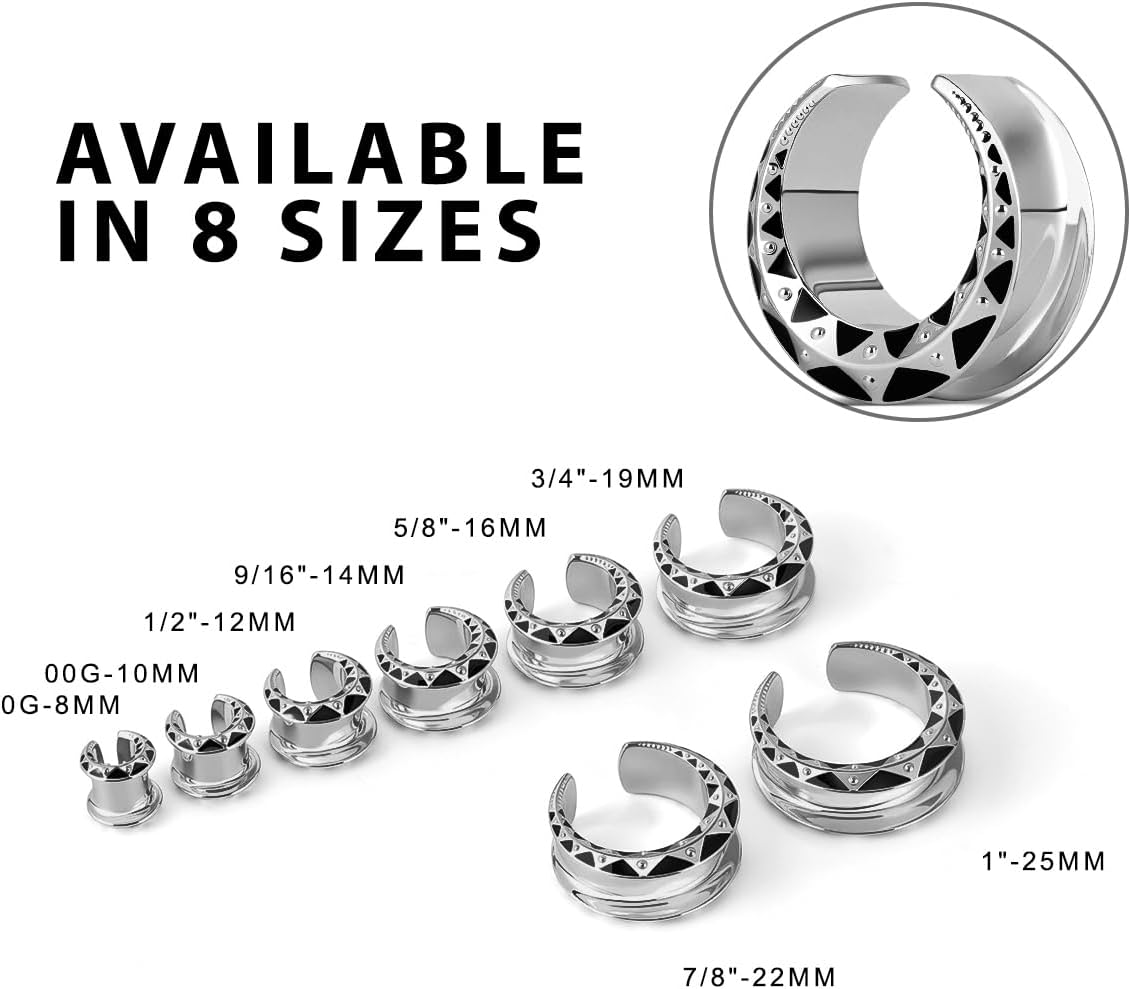 ERKUOO Gothic Rivet Saddle Tunnels Honeycomb Bee Ear Gauge Plugs For Stretched Ears Lobe Punk Body Piercing Jewelry 2G to 1 Inch Women Men