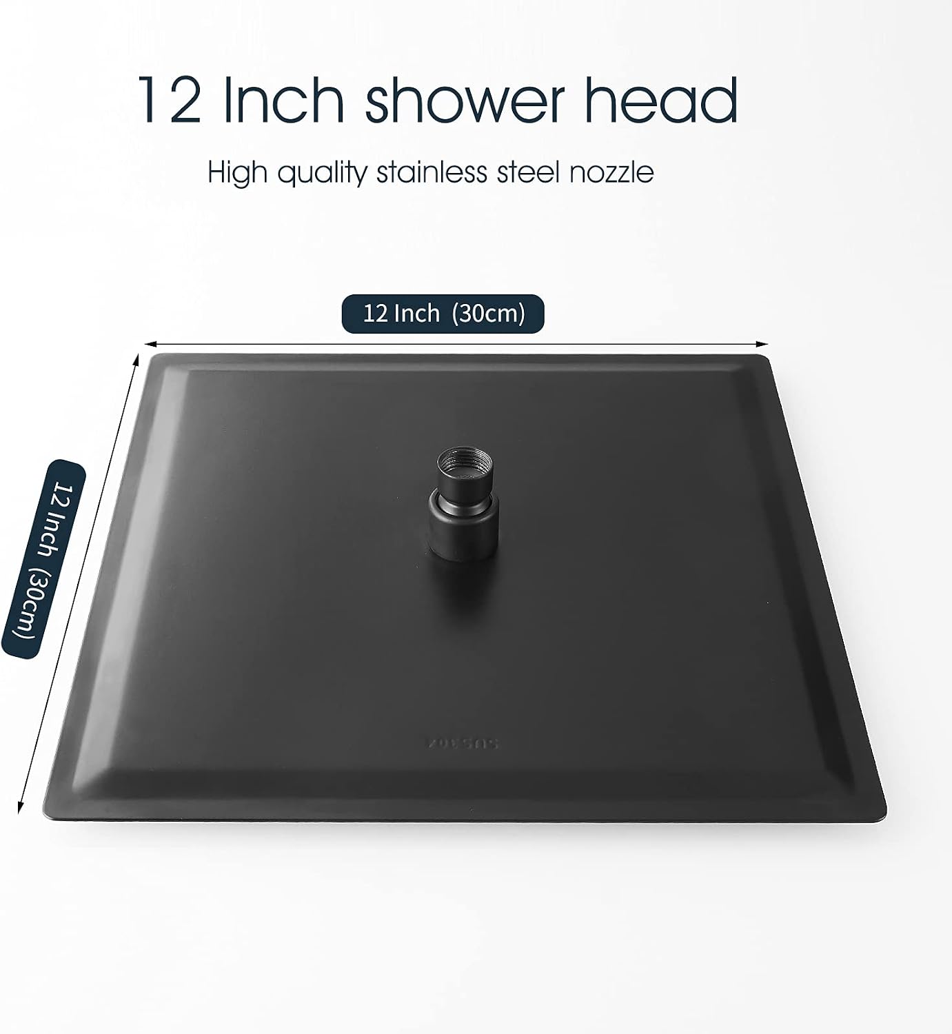 BWE Black 12 Inch Square Rain Shower Head 304 Stainless Steel Rainfall Showerhead with 1/2 Connection for Bathroom Ceiling or Wall Mount