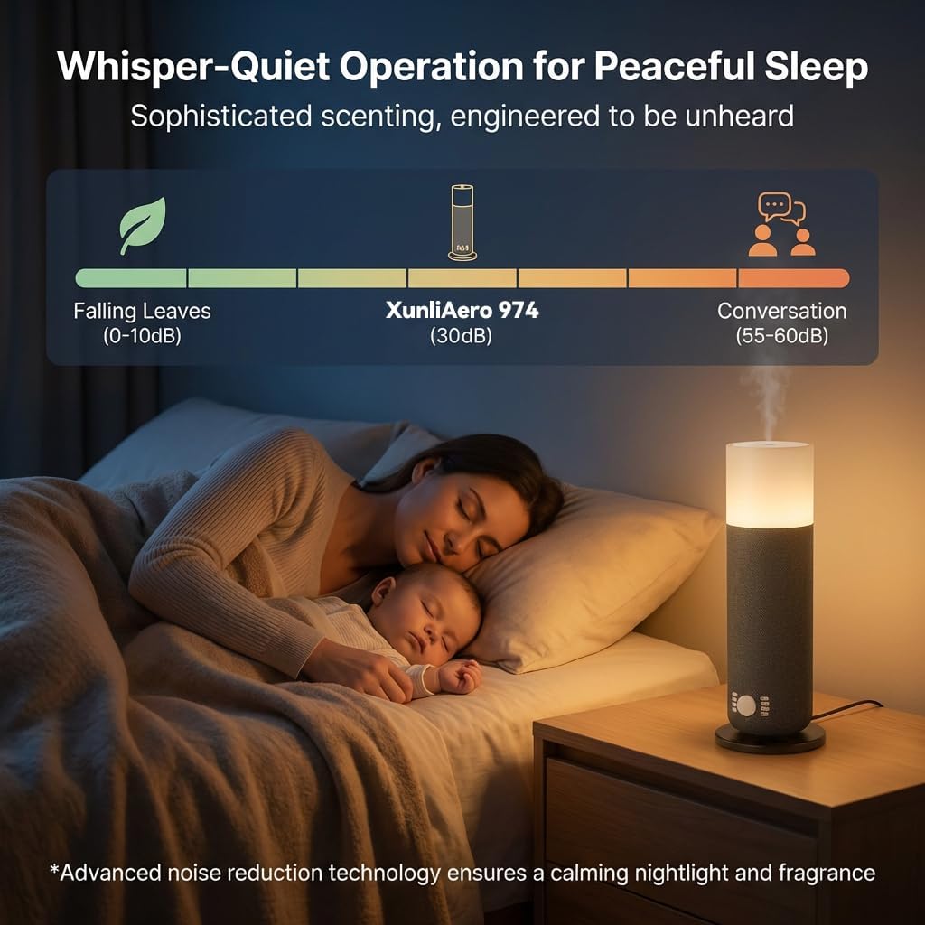 Waterless Essential Oil Diffuser for Home, App-Controlled Cold Air Scent Diffuser, 120ML Fabric-Wrapped Aroma Diffuser with Ambient Light, Up to 1000 Sq Ft, Quiet for Bedroom, Office & Living Room