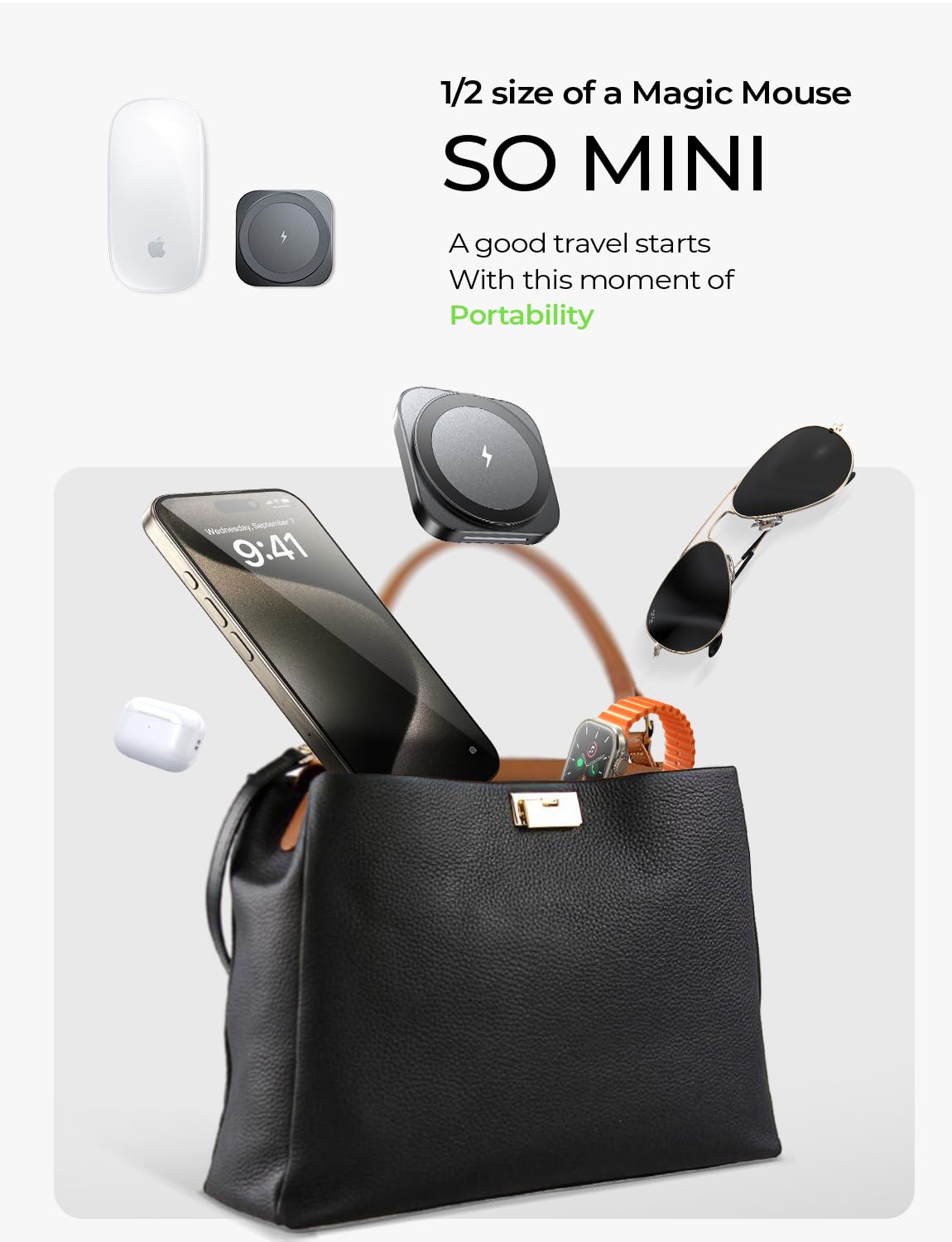 Caricatore Magsafe Charger, [100% Portatile] LISEN Stazione Ricarica Magnetico 3 in 1 per Apple Watch Airpods, Caricatore Wireless iPhone Magsafe Apple Accessori Viaggio per iPhone 16 15 Serie,Nero