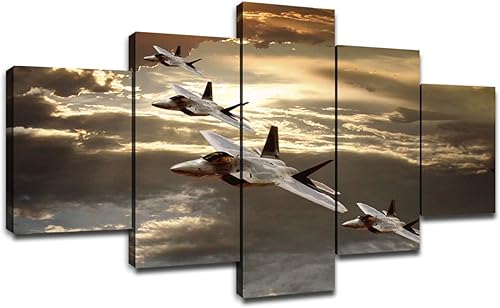 Imágenes de aviones militares estadounidenses F-22 Raptor, pinturas artísticas de pared para sala de estar, 5 piezas, arte de lienzo estirado