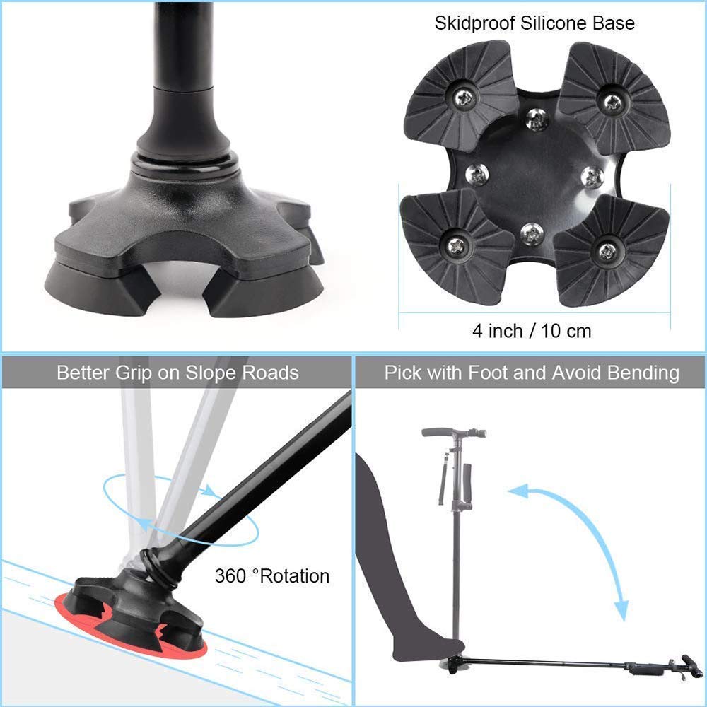 Bastones Bastón Plegable con luz LED Bastón Extensible autoportante con Doble empuñadura y muletas Regulables en Altura para Personas Mayores