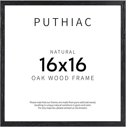 puthiac 16x16 Black Picture Frames for Wall - Minimalist 16x16 Oak Wood Frames, 16"x16" Picture Frame Wood, Natural Solid Wooden Picture Frames for Wall Art Photo and Prints (1 Pack, Black)