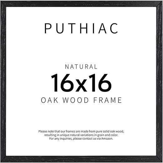 puthiac 16x16 Black Picture Frames for Wall - Minimalist 16x16 Oak Wood Frames, 16"x16" Picture Frame Wood, Natural Solid Wooden Picture Frames for Wall Art Photo and Prints (1 Pack, Black)