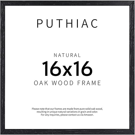 puthiac 16x16 Black Picture Frames for Wall - Minimalist 16x16 Oak Wood Frames, 16"x16" Picture Frame Wood, Natural Solid Wooden Picture Frames for Wall Art Photo and Prints (1 Pack, Black)