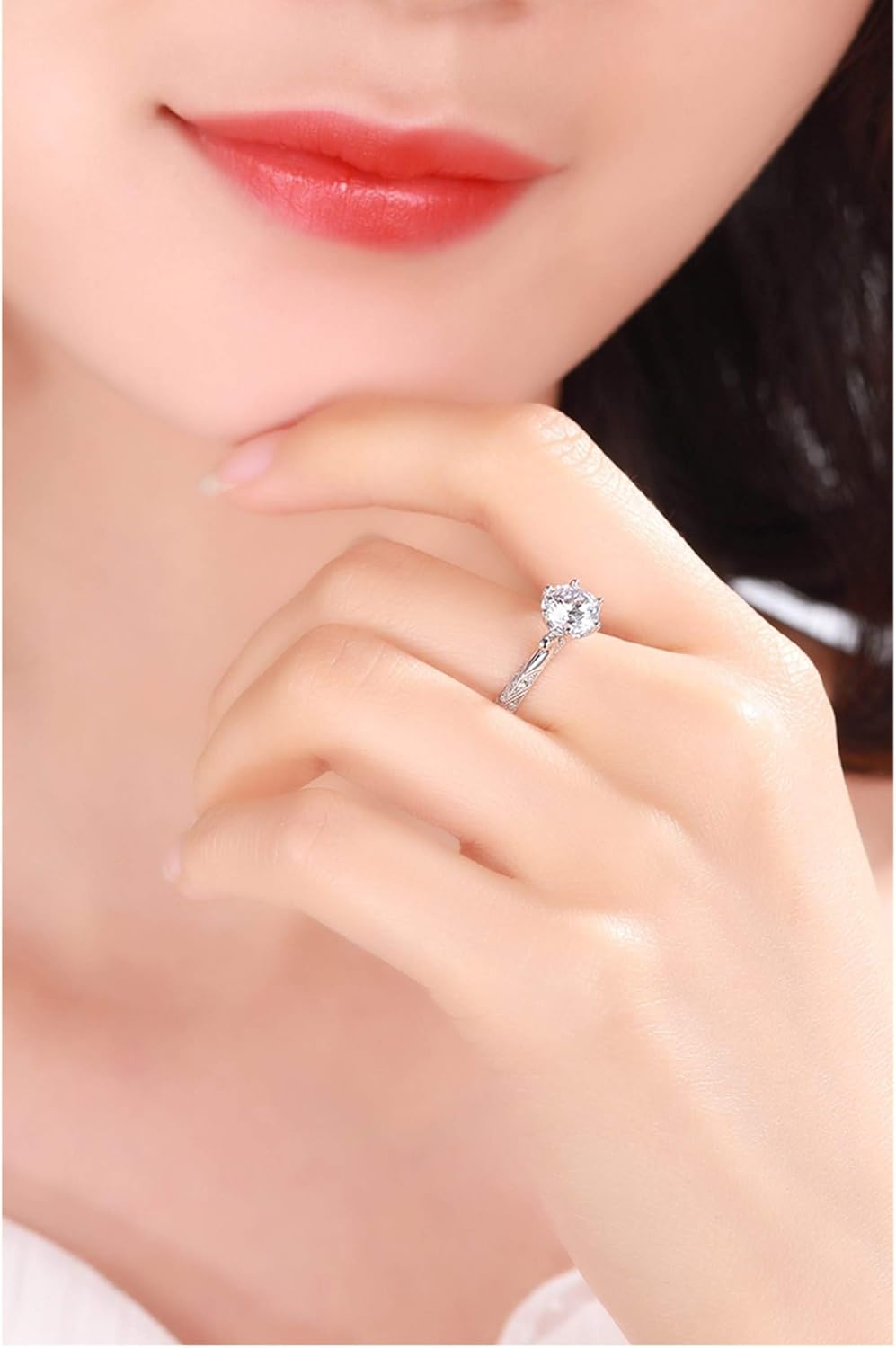 Engagement Ring 18K White Gold, Vintage Ring Jewelry Classic Six Claw Diamond Ring Jewelry Ring Proposal Gifts for Women