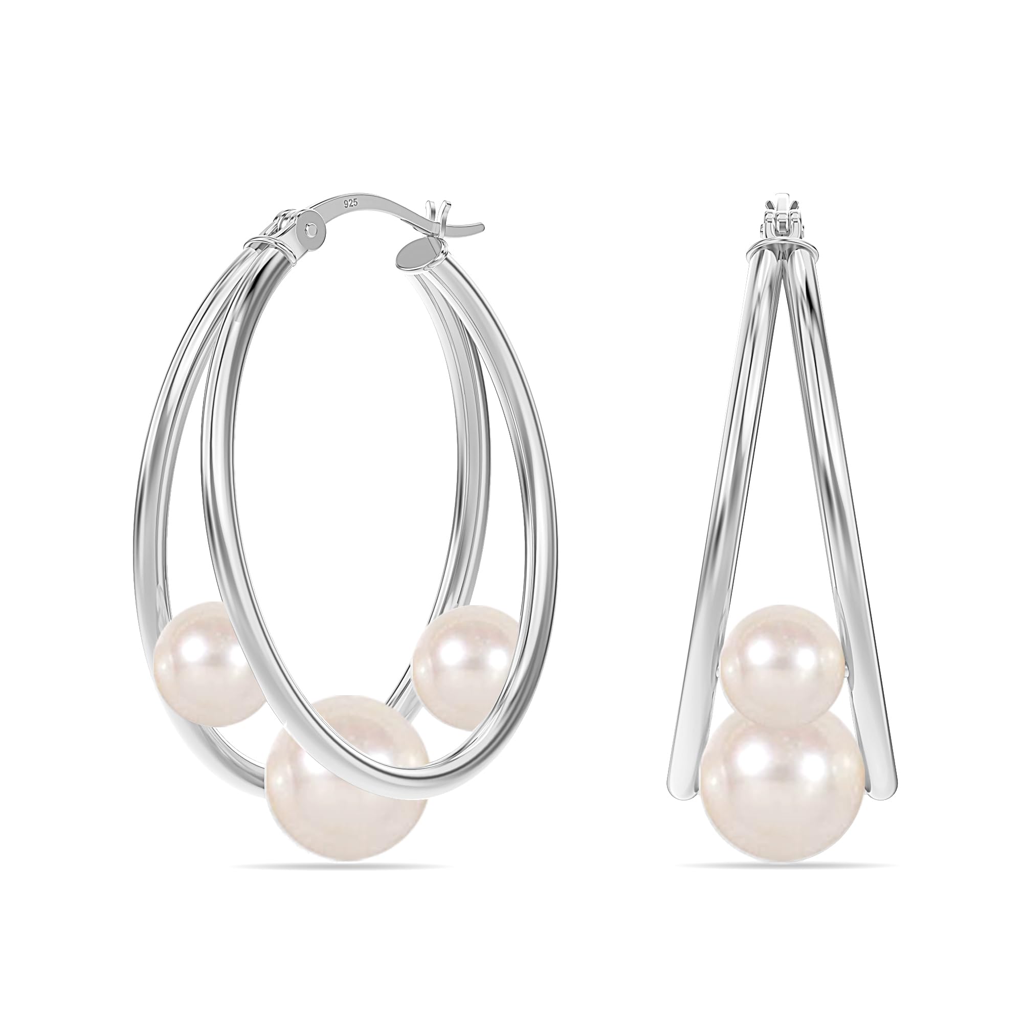 925 Sterling Silber Oval Double Hoop Ohrringe Perle Hoop Ohrring für Teenager und Frauen