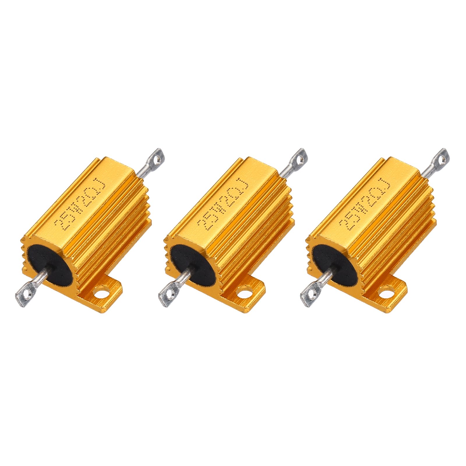 uxcell 3pcs 25W 2 Ohm 5% Aluminum Housing Case Resistor, Wirewound Resistors Screw Tap Chassis Mounted, Gold