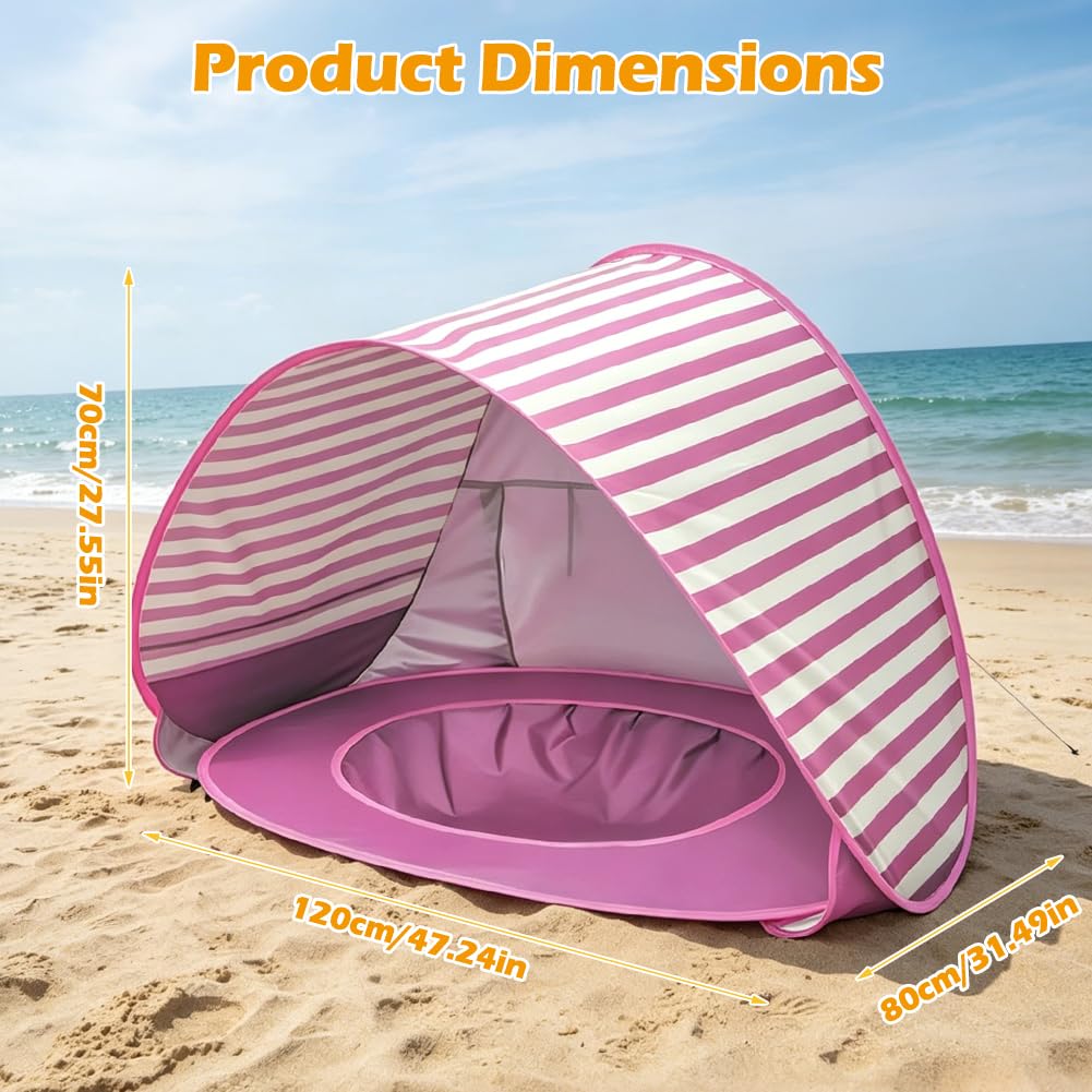 Tente De Plage Pop-up Avec Piscine Gonflable Intégrée – Protection UV 50+, Légère (0,8 Kg), Avec Sac De Transport – Bleue