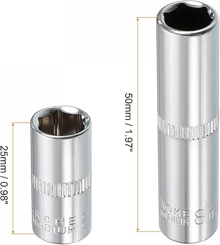 Miniatura 2 de uxcell Juego de 4 llaves de vaso de 0.315 pulgadas (0.315 in) poco profundas y profundas, métricas de 6 puntos, acero CR-V