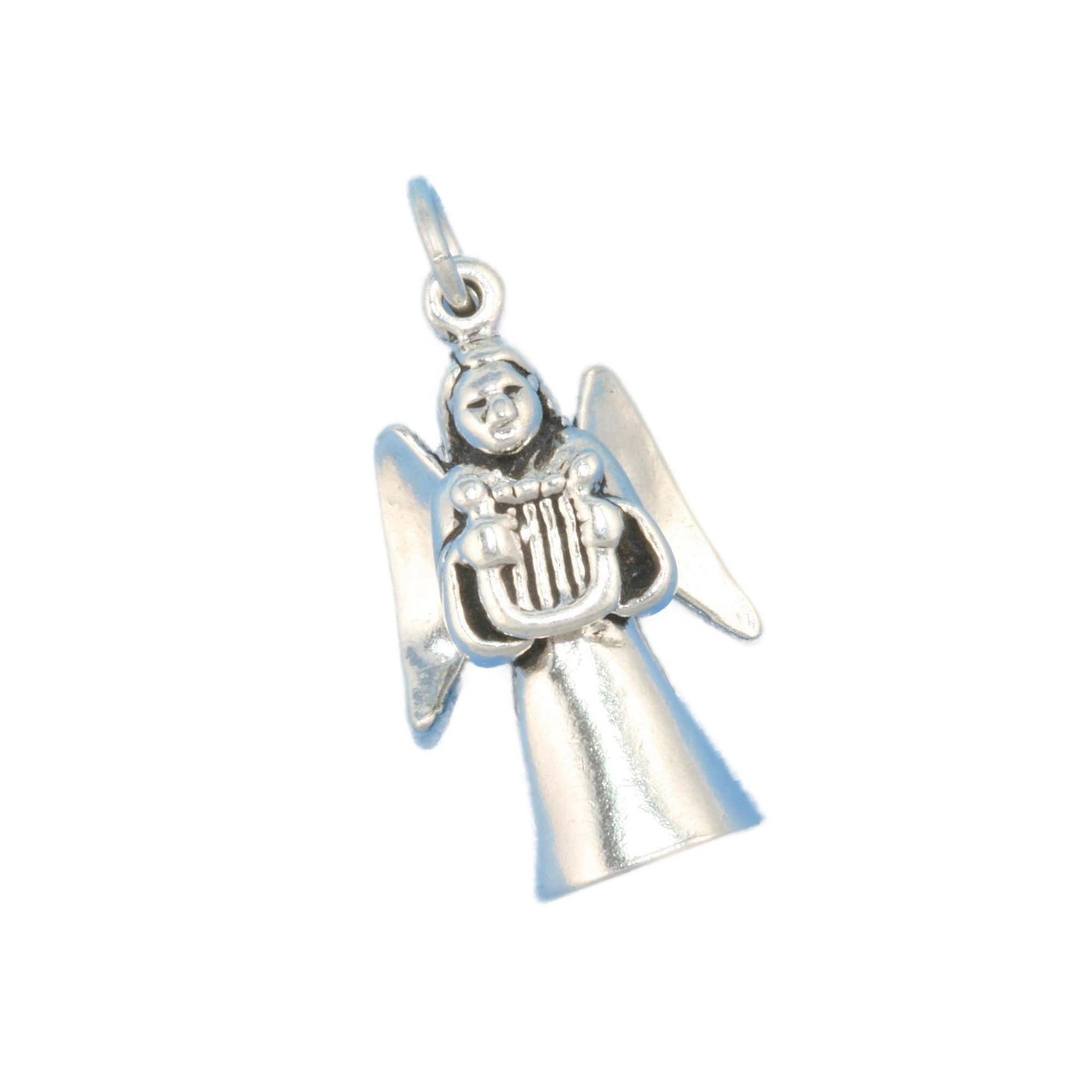 Angel With Harp Lyre 3D 925 Sterling Silver Charm 4.1 Grams Handcrafted, universal fit, vibrant enamel, secure design, artisan quality TREISM01622