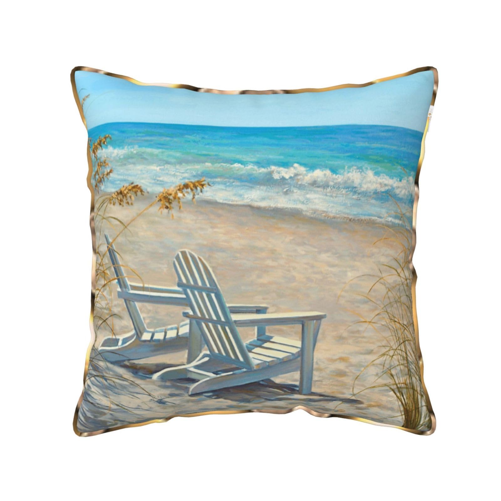 FZGGWYHL beach scene with chairs printed Velvet Throw Pillow Cover Pillowcase