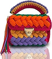 CHQEL Handmade Crochet Evening Clutch Bag for Women - Wedding Party Crossbody Purse with Twist Lock & Chain Strap