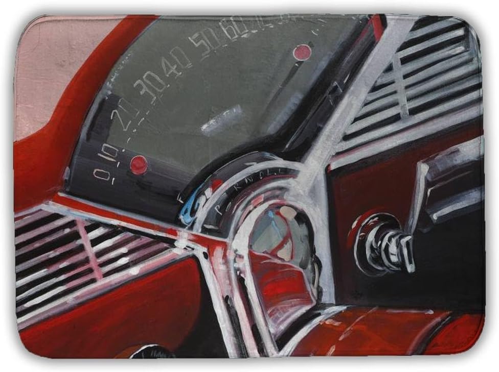 Begin Home Decor 5930-1724-TR43 17 x 24 in. Vintage Red Car Bath Mat - Bedroom Decor - Contemporary Style