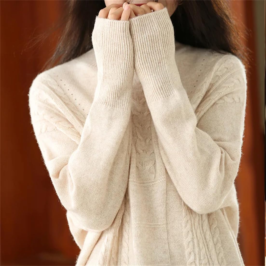 Suéter De Punto De Cachemira para Mujer, Jerséis, Jerséis De Invierno Más Gruesos, Cuello Simulado, Prendas De Punto Cálidas