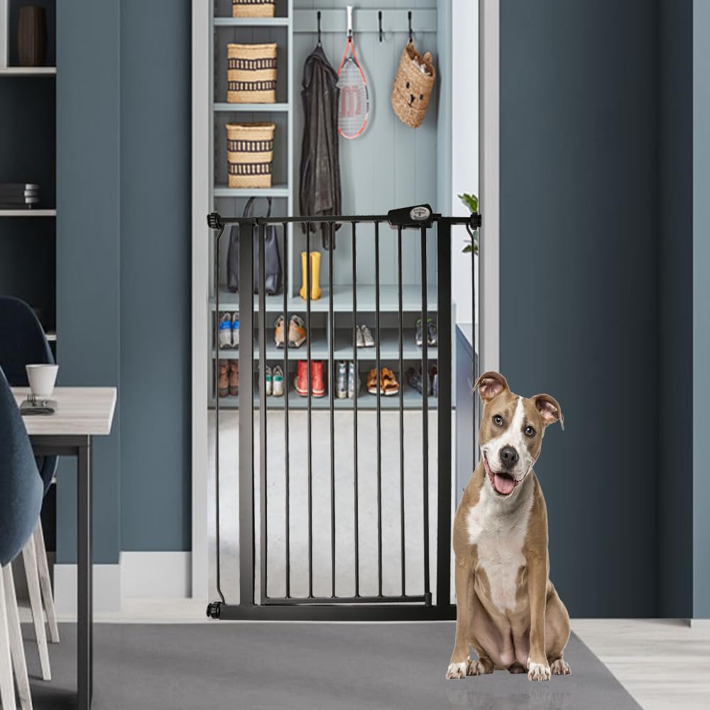 Bettacare Puerta Para Mascotas Premium Alta Instalada A Presión, 68.5cm - 75cm, Blanca, Alta De 104cm De Altura, Puerta De Escalera Con Ajuste A Presión Para Perro, Barrera De Seguridad