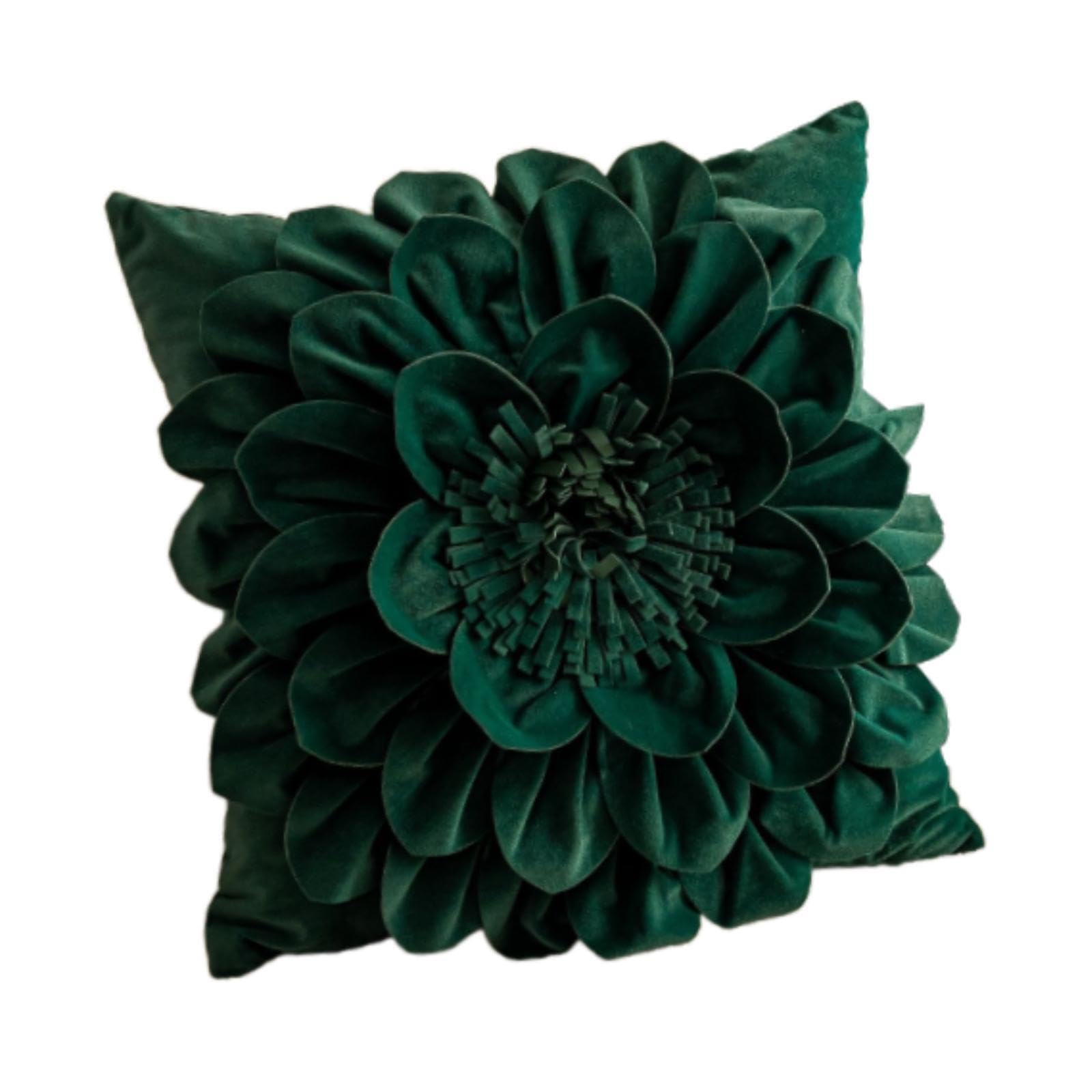 PIXZCSA Exquisite 3D Flower Xmas Cushion Floral Case For Elegant Living Room Decor 19.69 X19.69 Inch Luxury Style Sham Couch Bed, Green Square, 20x20 in